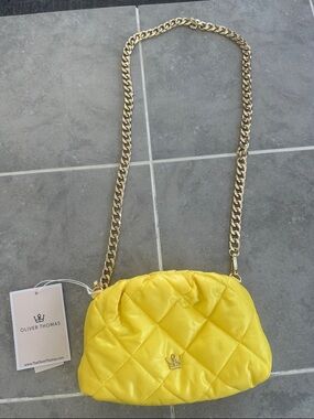 Oliver Thomas Bright Yellow Quilted Crossbody with Gold Chain